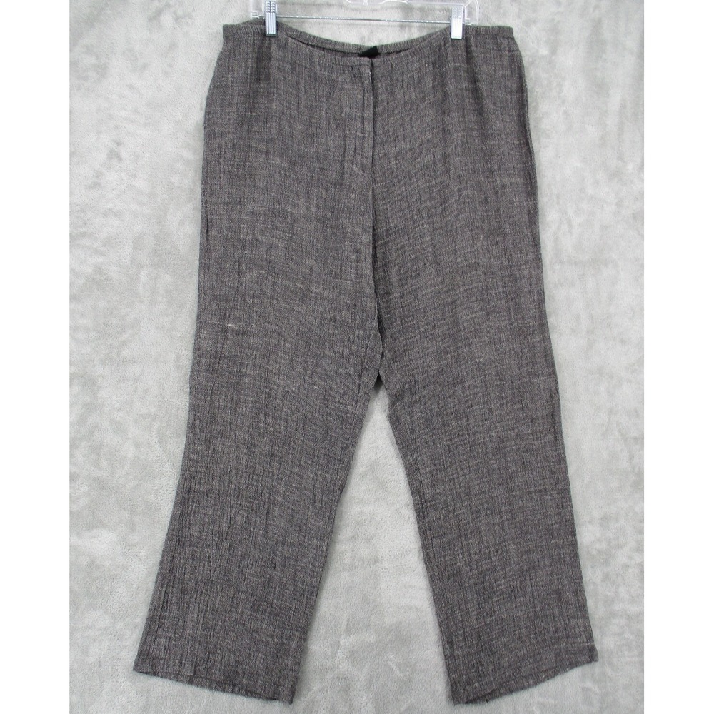 Eileen Fisher Pants Womens Size XL Brown Textured Linen Blend Wide Leg Lagenlook